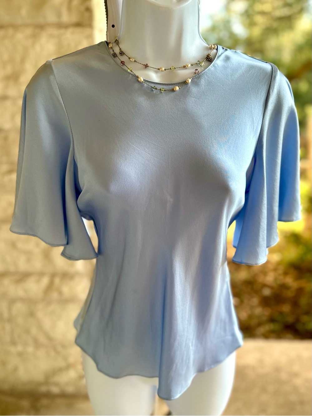 Amanda Uprichard 100% Silk Sky Blue Flutter Sleeve Blouse